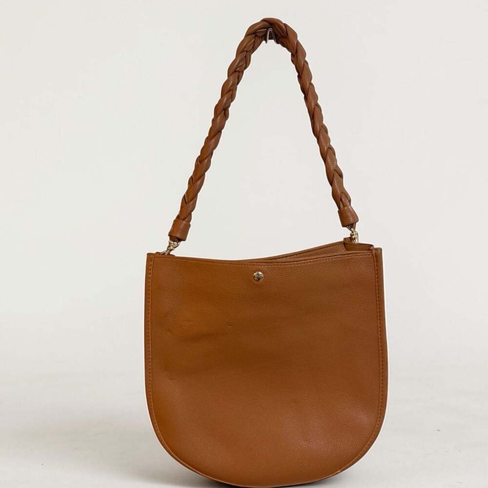 Ahdorned Brown Vegan Pebbled Leather Messenger Bag with Braided Strap